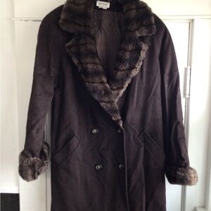 Oleg Cassini Dark Brown Teddy Jacket with Faux Fur Trim